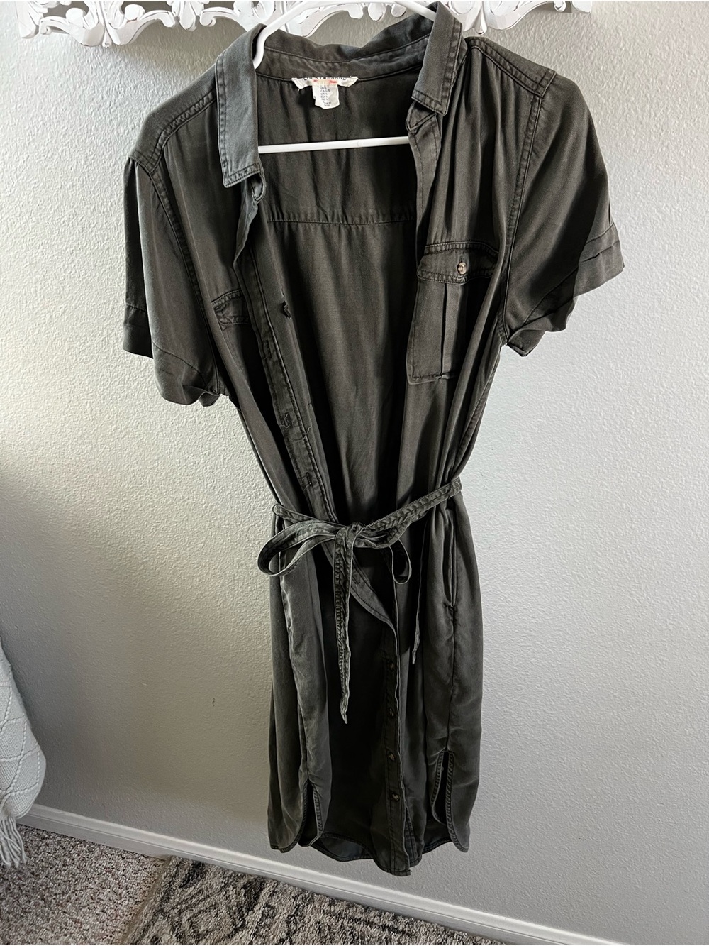 Lucky Brand Olive Utility Midi Shirt Dress